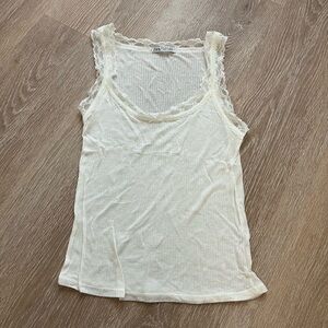 Zara White Lace Trim Ribbed Tank Top Sheer